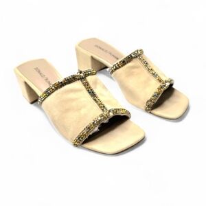 Donald J. Pliner Bette, Jewel Embellished Slide/mule Sandals. 7M Beige